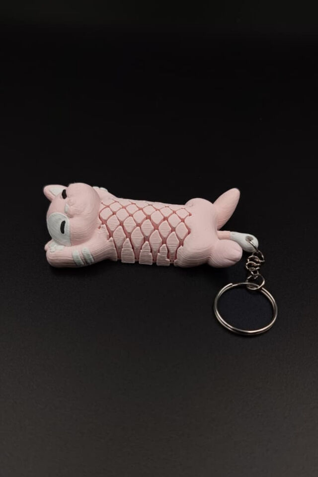 Kedi Hareketli Anahtarlık Çanta Süsü Charm Pembe
