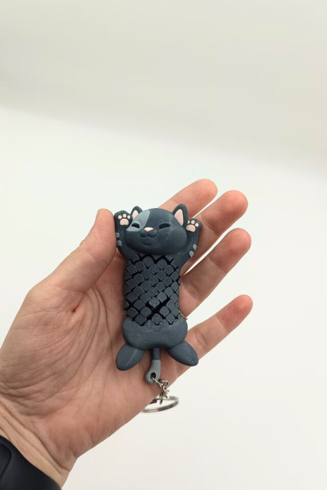 Kedi Hareketli Anahtarlık Çanta Süsü Charm Gri