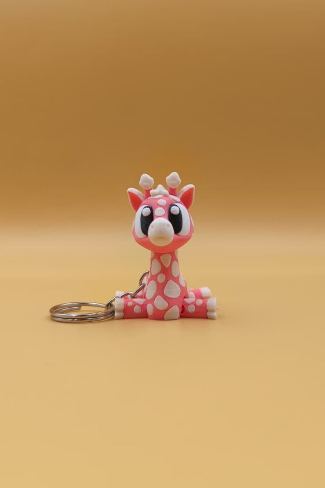 Sevimli Zürafa Anahtarlık - Hareketli Anahtarlık Çanta Süsü Charm Barbie Pembe - Fil Dişi