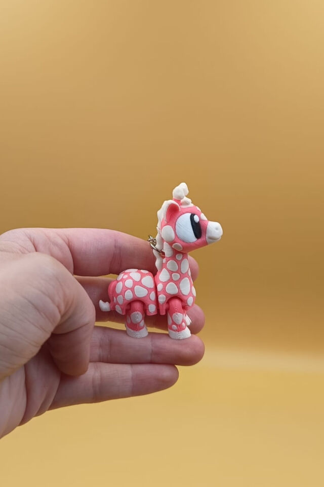 Sevimli Zürafa Anahtarlık - Hareketli Anahtarlık Çanta Süsü Charm Barbie Pembe - Fil Dişi