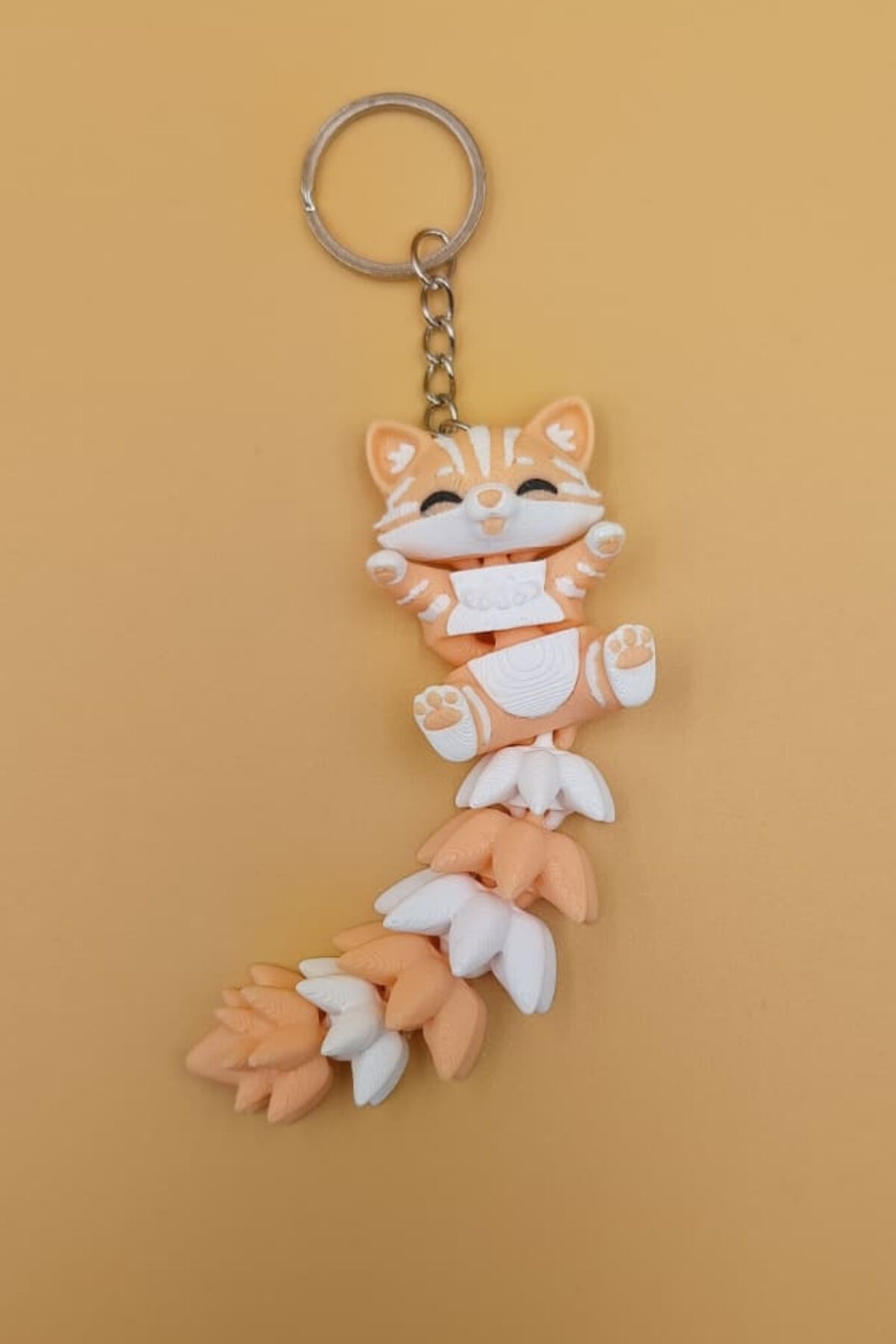 Uzun Kuyruk Serisi Kedi Figürlü Hareketli Anahtarlık (Büyük Boy-12CM) - Çanta Süsü Charm