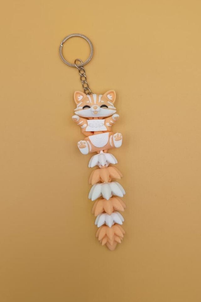 Uzun Kuyruk Serisi Kedi Figürlü Hareketli Anahtarlık (Büyük Boy-12CM) - Çanta Süsü Charm