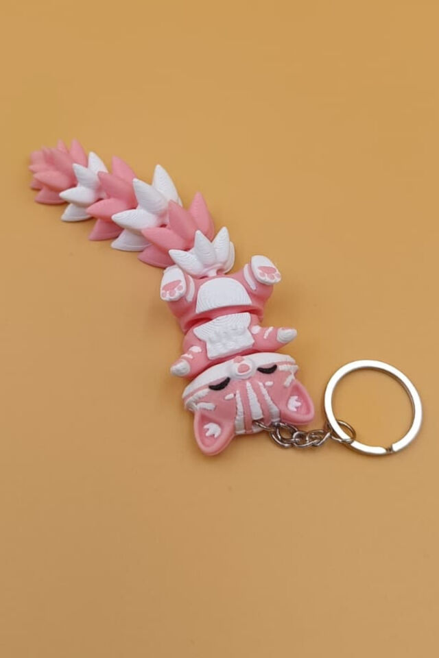 Uzun Kuyruk Serisi Kedi Figürlü Hareketli Anahtarlık (Büyük Boy-12CM) - Çanta Süsü Charm