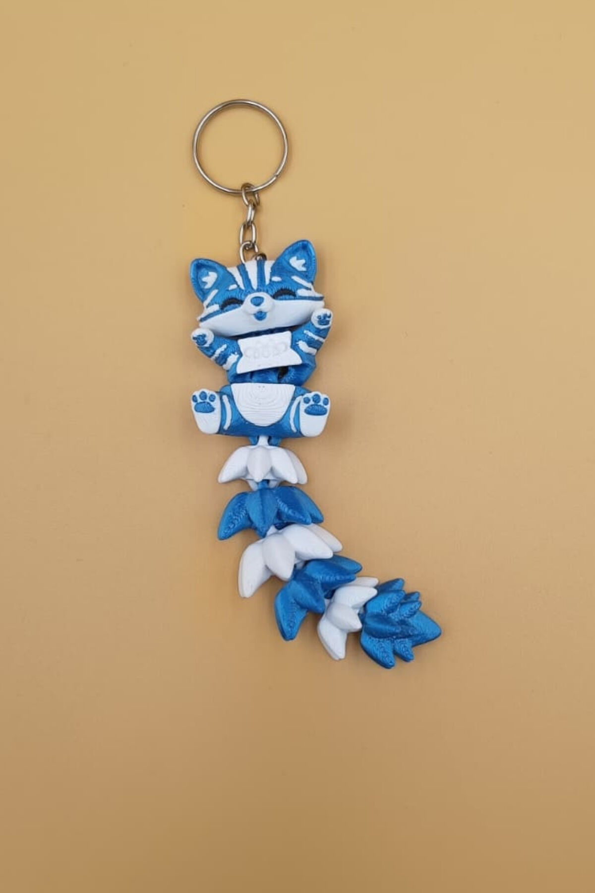 Uzun Kuyruk Serisi Kedi Figürlü Hareketli Anahtarlık (Büyük Boy-12CM) - Çanta Süsü Charm Mavi