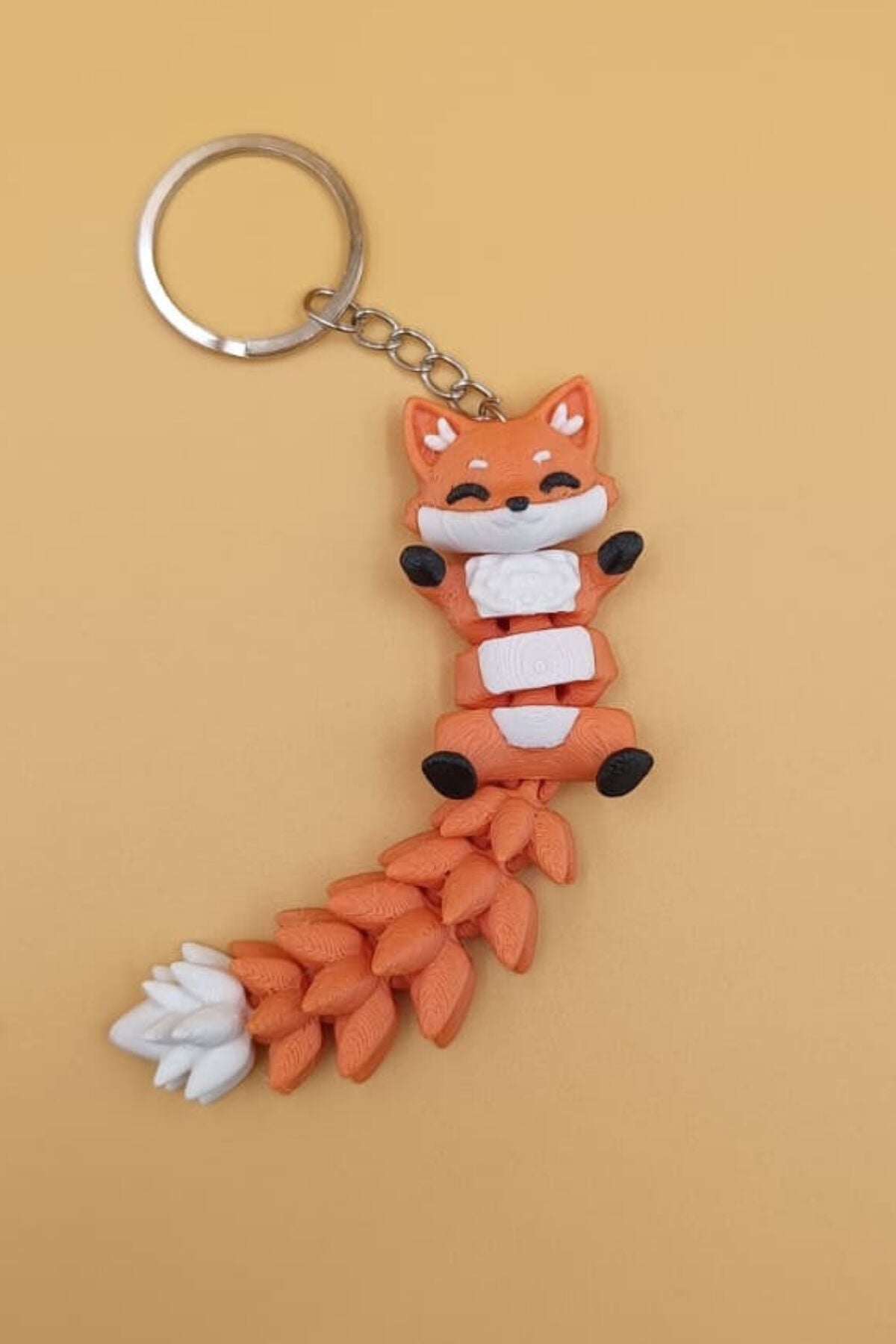 Uzun Kuyruk Serisi Tilki Figürlü Hareketli Anahtarlık (Büyük Boy-12CM) - Çanta Süsü Charm