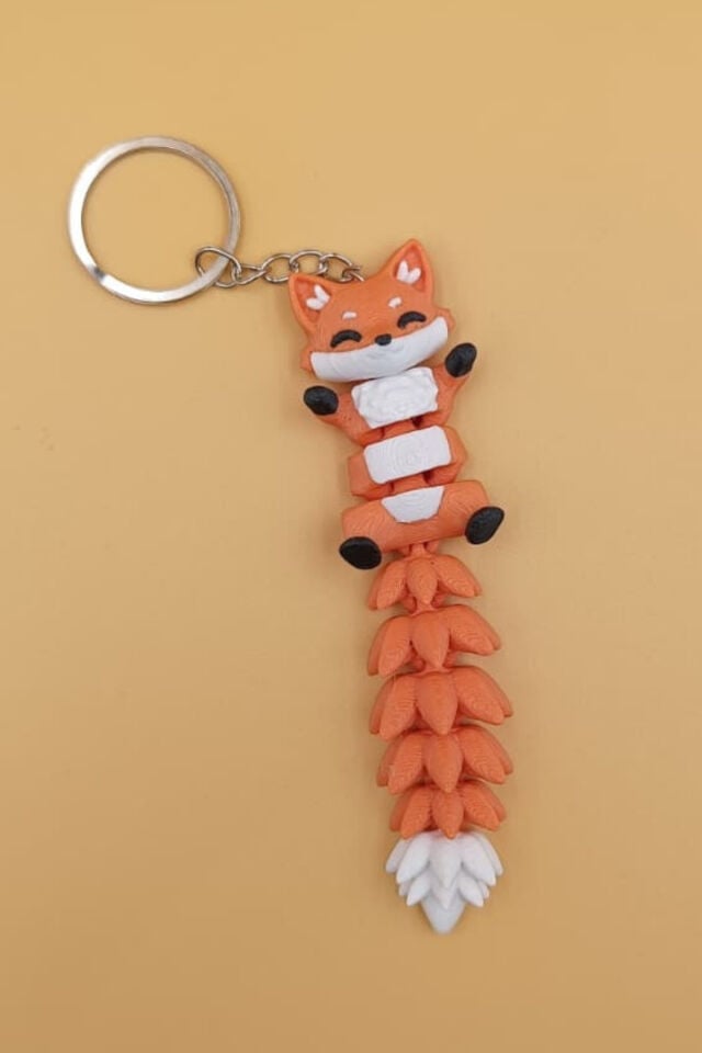 Uzun Kuyruk Serisi Tilki Figürlü Hareketli Anahtarlık (Büyük Boy-12CM) - Çanta Süsü Charm
