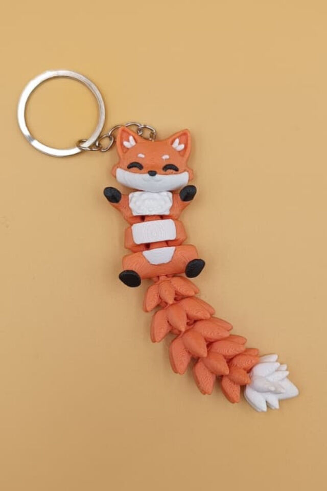 Uzun Kuyruk Serisi Tilki Figürlü Hareketli Anahtarlık (Büyük Boy-12CM) - Çanta Süsü Charm
