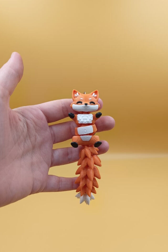 Uzun Kuyruk Serisi Tilki Figürlü Hareketli Anahtarlık (Büyük Boy-12CM) - Çanta Süsü Charm