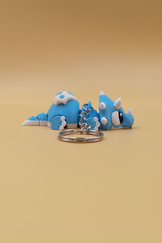 Sevimli Bebek Dinozor Figürlü Hareketli Anahtarlık Çanta Süsü Charm Mavi
