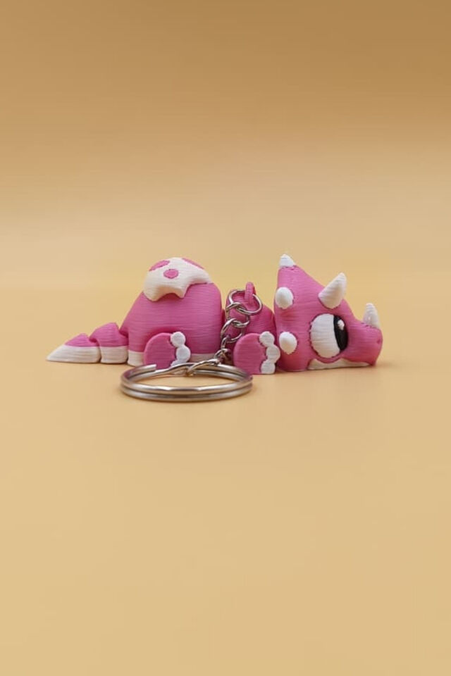 Sevimli Bebek Dinozor Figürlü Hareketli Anahtarlık Çanta Süsü Charm Pembe