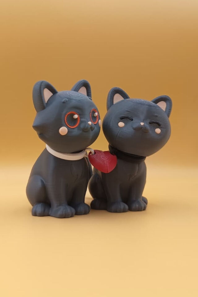 Aşkın En Tatlı Hali – Çift Kedi Figürlü Biblo Masa Süsü Gri ve Gri