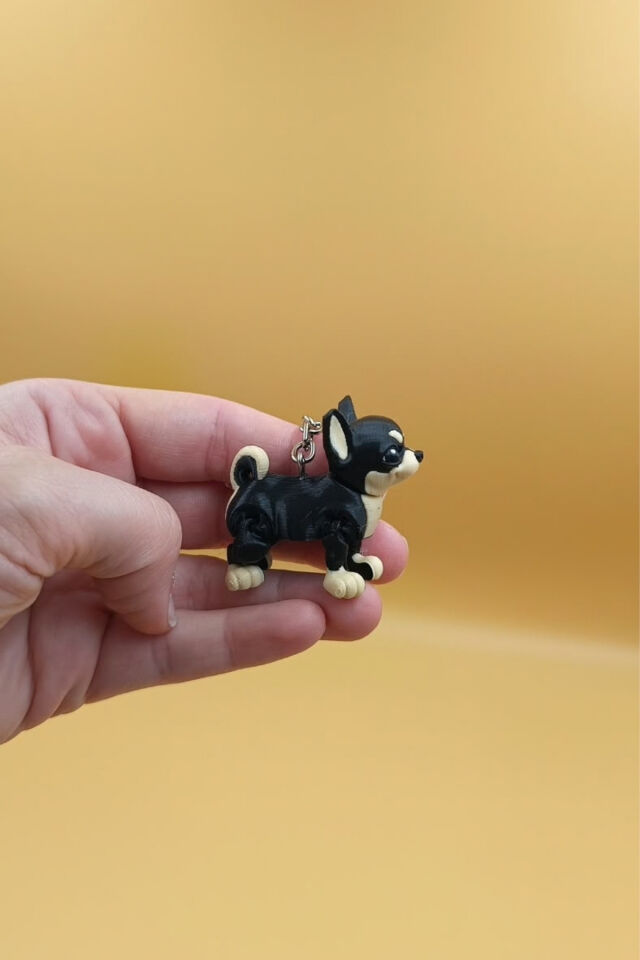 Hareketli Sevimli Çivava (Chihuahua) Köpek Anahtarlık Çanta Süsü Charm Siyah