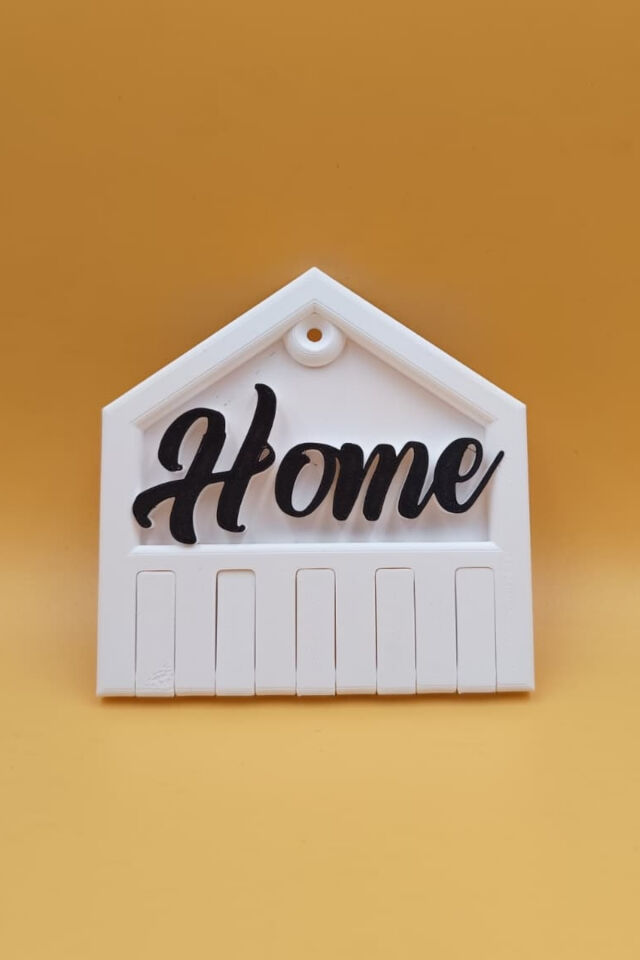 Dekoratif Home Yazılı Ev Tasarımlı Duvar Anahtarlık Askılığı - 5 Askılı - (11CM) (Plastik) Beyaz ve Siyah