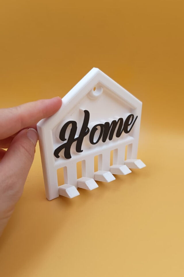 Dekoratif Home Yazılı Ev Tasarımlı Duvar Anahtarlık Askılığı - 5 Askılı - (11CM) (Plastik) Beyaz ve Siyah