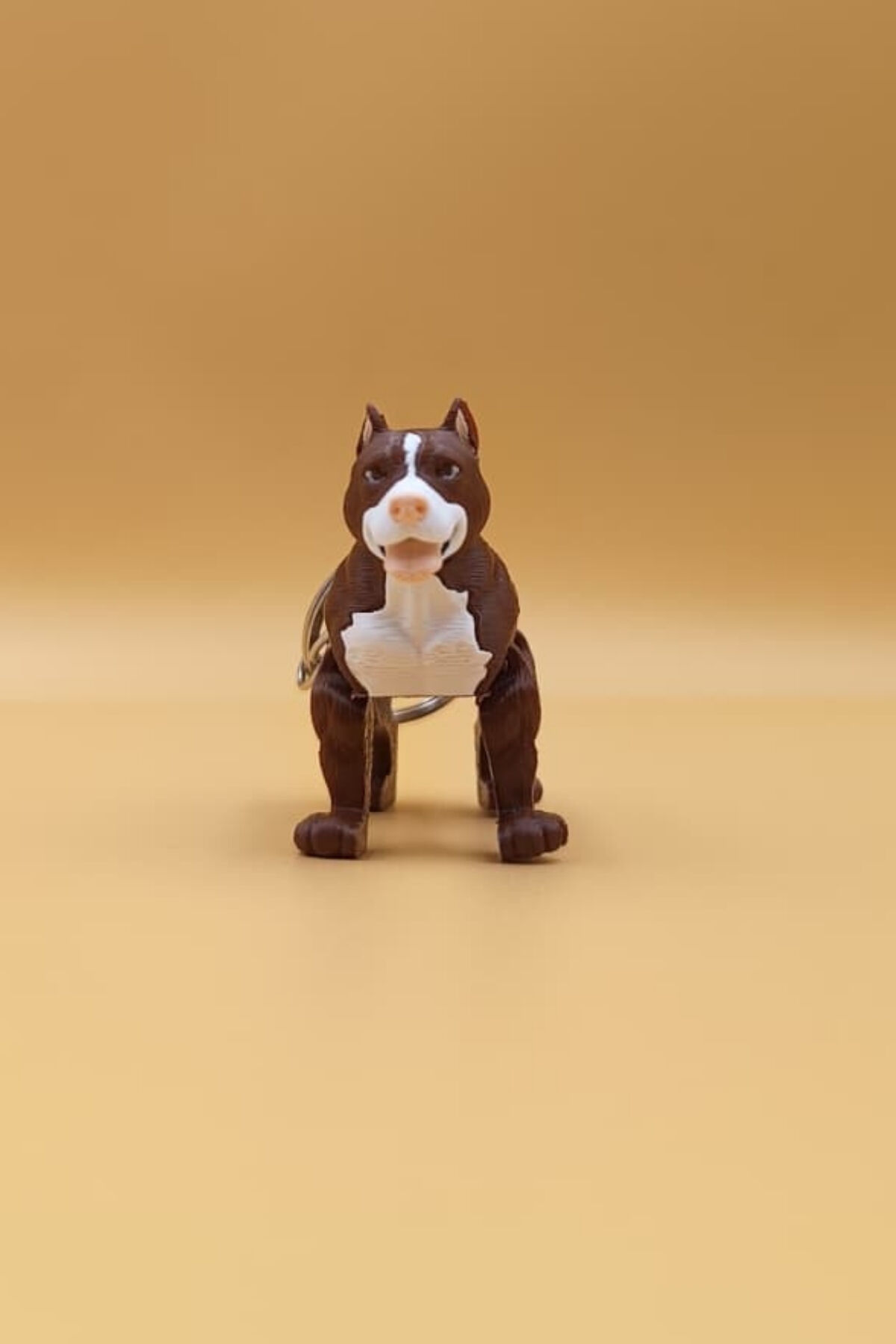 Hareketli Pitbull Figürlü Anahtarlık Dik Kulak Açık Ağız
