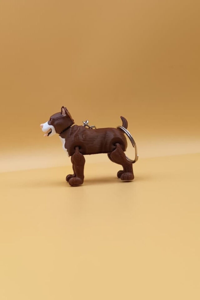 Hareketli Pitbull Figürlü Anahtarlık Dik Kulak Açık Ağız