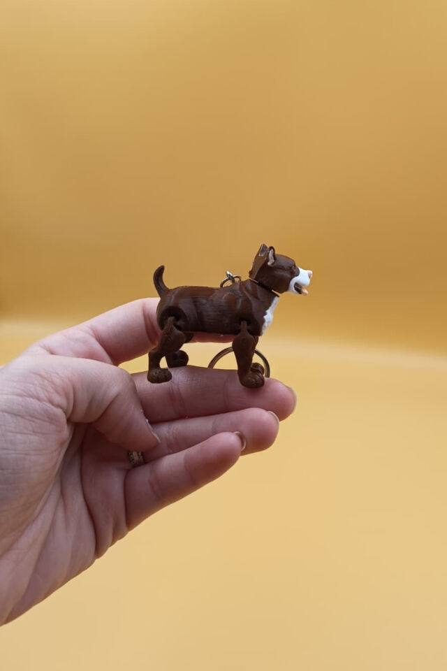 Hareketli Pitbull Figürlü Anahtarlık Dik Kulak Açık Ağız