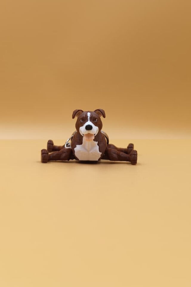 Hareketli Pitbull Figürlü Anahtarlık Uzun Kulak Açık Ağız