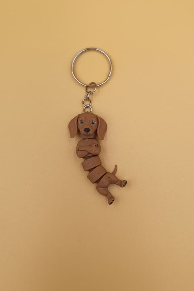 Hareketli Sevimli Kolları Bağlı Sevimli Dachshund (Sosis Köpek) Anahtarlık Çanta Süsü Charm Kahverengi