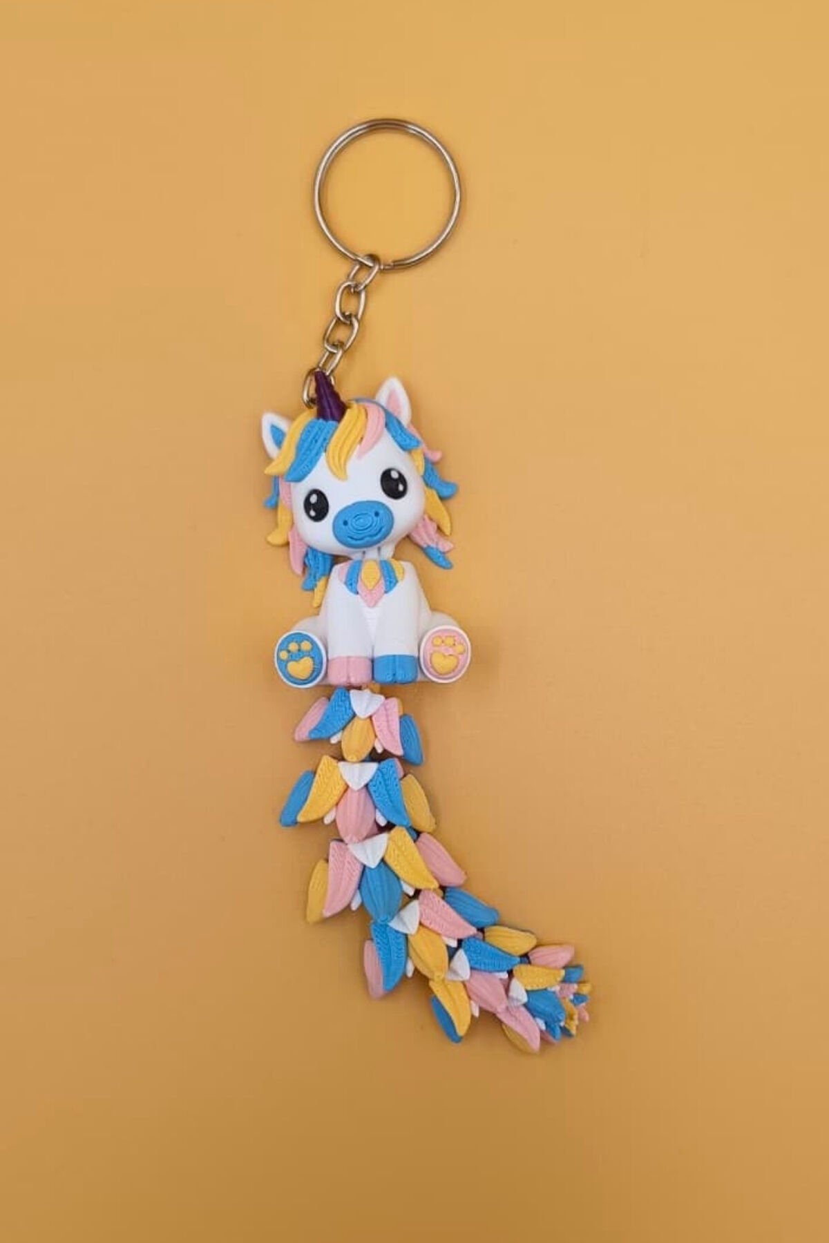 Uzun Kuyruk Serisi Sevimli Unicorn Figürlü Hareketli Anahtarlık (Büyük Boy-12CM) - Çanta Süsü Charm Çok Renkli