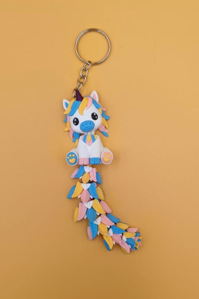 Uzun Kuyruk Serisi Sevimli Unicorn Figürlü Hareketli Anahtarlık (Büyük Boy-12CM) - Çanta Süsü Charm Çok Renkli
