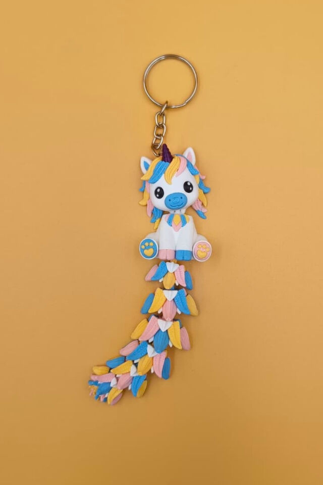 Uzun Kuyruk Serisi Sevimli Unicorn Figürlü Hareketli Anahtarlık (Büyük Boy-12CM) - Çanta Süsü Charm Çok Renkli