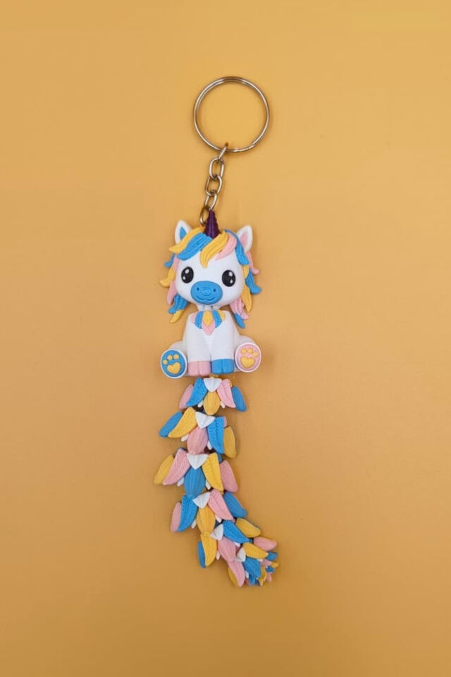 Uzun Kuyruk Serisi Sevimli Unicorn Figürlü Hareketli Anahtarlık (Büyük Boy-12CM) - Çanta Süsü Charm Çok Renkli
