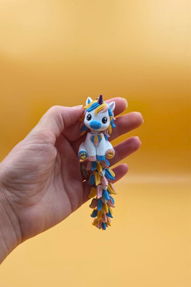 Uzun Kuyruk Serisi Sevimli Unicorn Figürlü Hareketli Anahtarlık (Büyük Boy-12CM) - Çanta Süsü Charm Çok Renkli