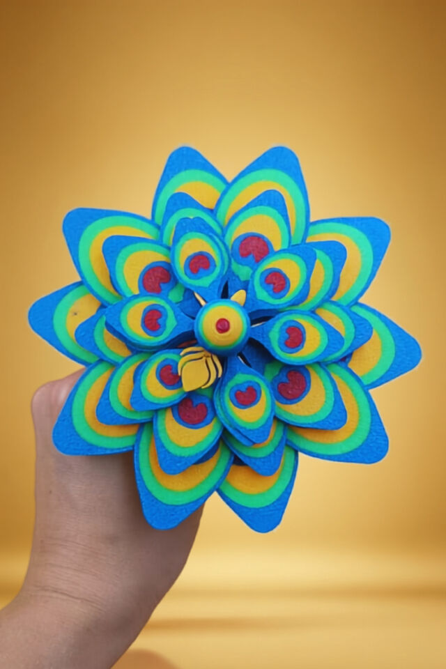 Sihirli Tavus Kuşu Mandala Stres Oyuncağı - Rahatlatıcı Oyuncak, Fidget Oyuncak Mavi