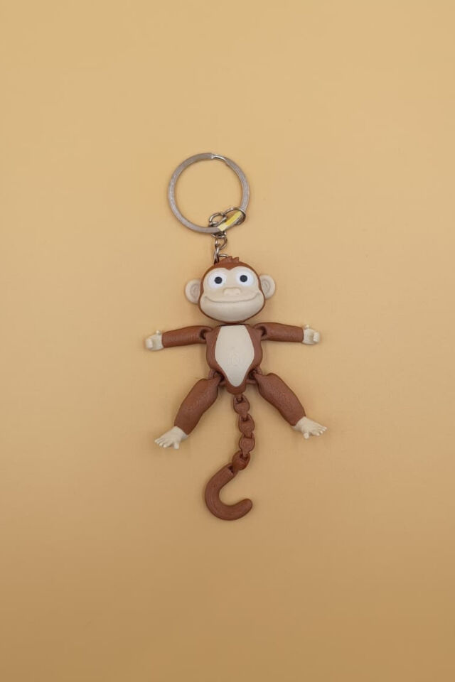 Hareketli Sevimli Maymun Figürlü Anahtarlık (Büyük Boy:10CM) - Hediyelik Çanta Süsü ve Araba Anahtarlığı Açık Kahverengi