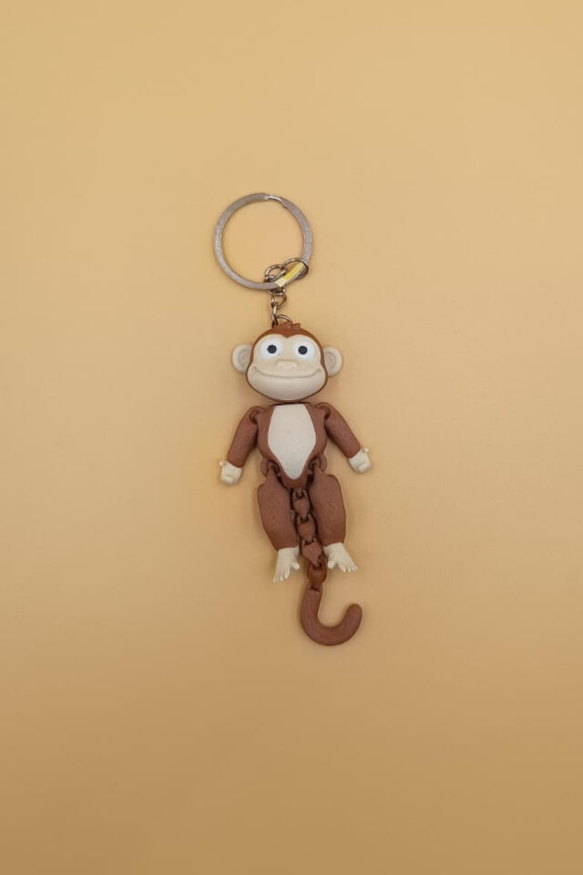 Hareketli Sevimli Maymun Figürlü Anahtarlık (Büyük Boy:10CM) - Hediyelik Çanta Süsü ve Araba Anahtarlığı Açık Kahverengi