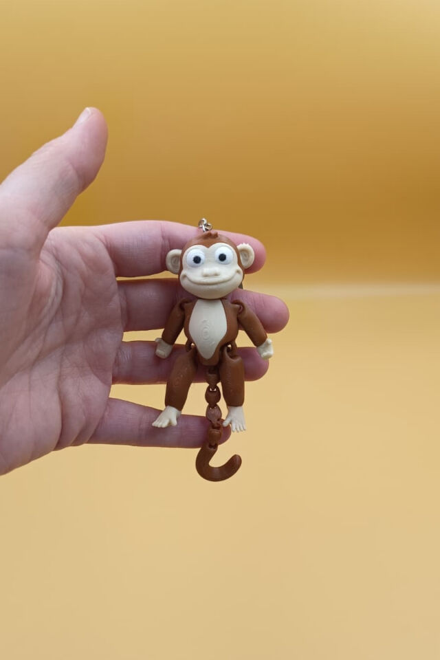 Hareketli Sevimli Maymun Figürlü Anahtarlık (Büyük Boy:10CM) - Hediyelik Çanta Süsü ve Araba Anahtarlığı Açık Kahverengi