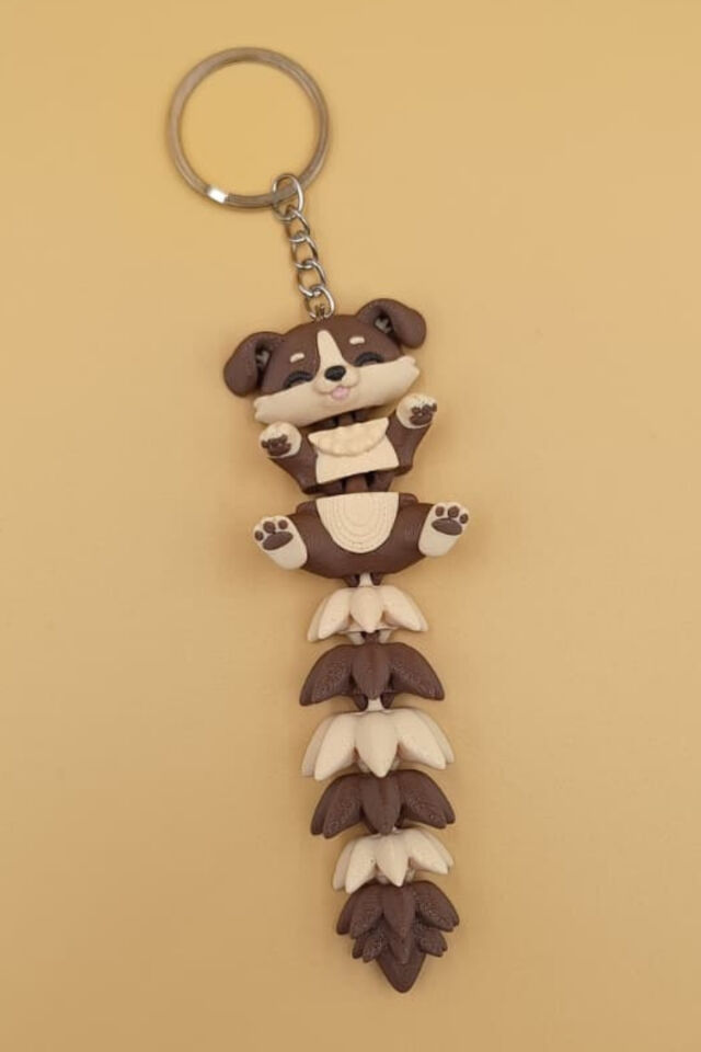 Uzun Kuyruk Serisi Köpek Figürlü Hareketli Anahtarlık (Büyük Boy-12CM) - Çanta Süsü Charm Açık Kahverengi