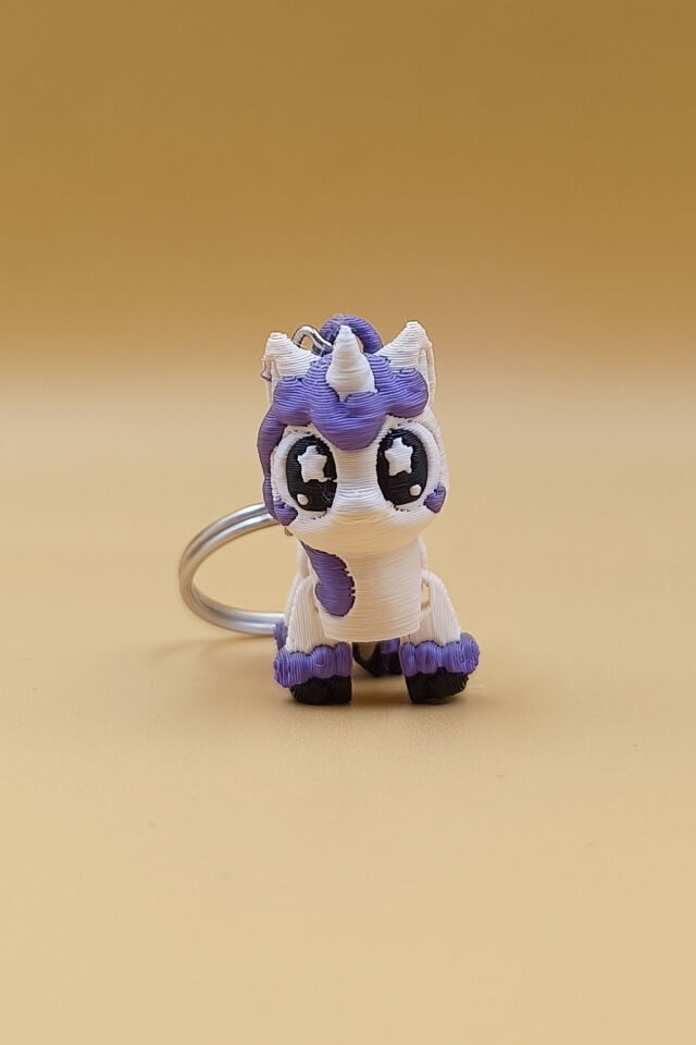 Yıldız Göz Unicorn Anahtarlık - Hareketli Anahtarlık Çanta Süsü Charm Mor