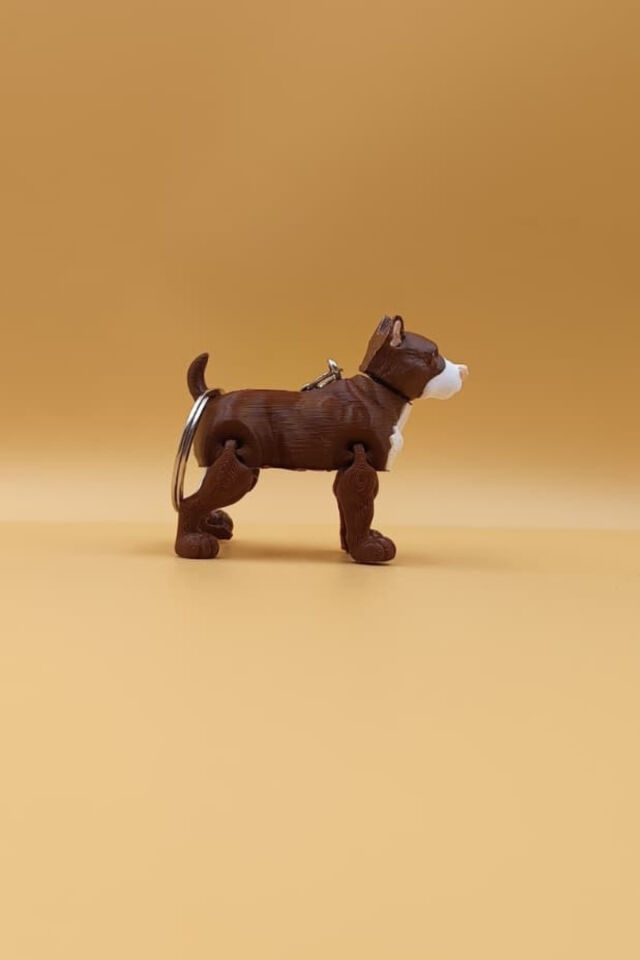 Hareketli Pitbull Figürlü Anahtarlık Dik Kulak Kapalı Ağız
