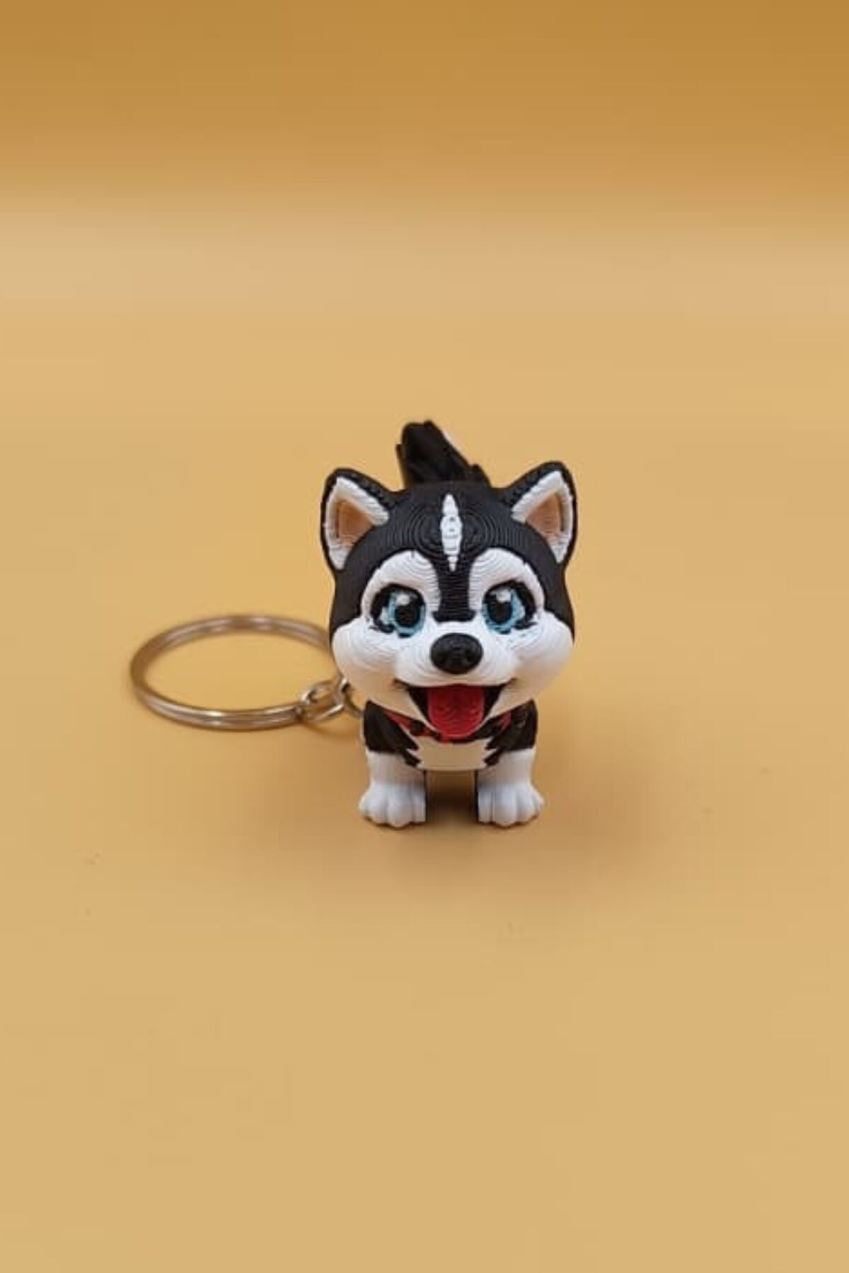 Sevimli Sibirya Kurdu (Husky) Köpek Hareketli Anahtarlık Çanta Süsü Charm Siyah