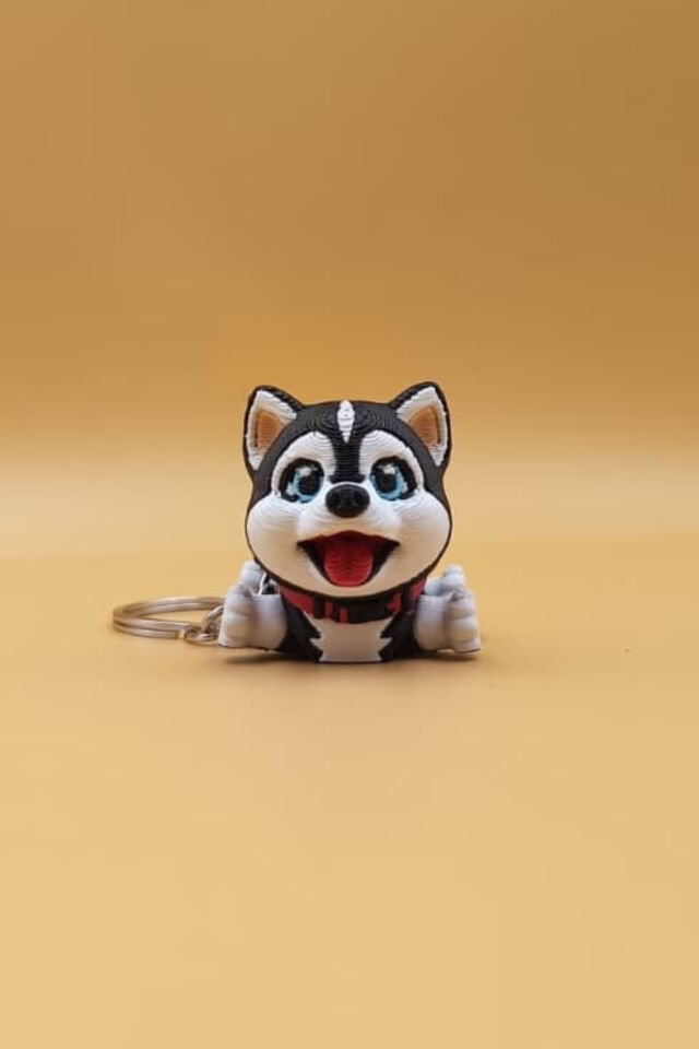 Sevimli Sibirya Kurdu (Husky) Köpek Hareketli Anahtarlık Çanta Süsü Charm Siyah