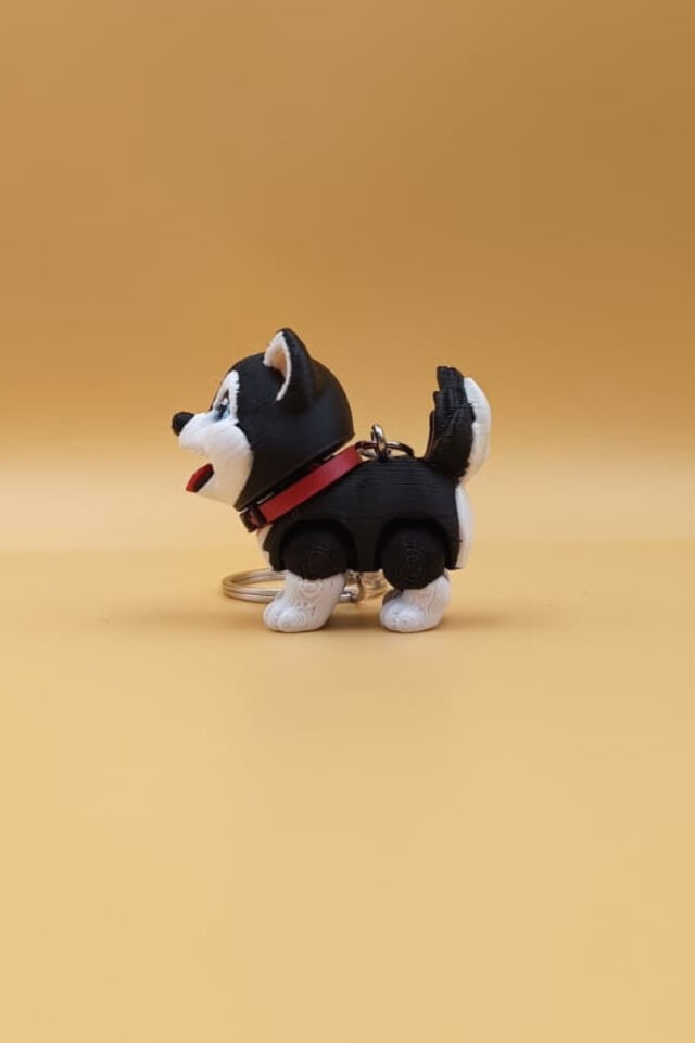 Sevimli Sibirya Kurdu (Husky) Köpek Hareketli Anahtarlık Çanta Süsü Charm Siyah