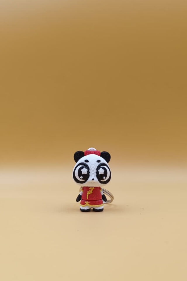 Hareketli Sevimli Yıldız Göz Panda Qipao Figürlü Anahtarlık - Hareketli Anahtarlık Çanta Süsü Charm