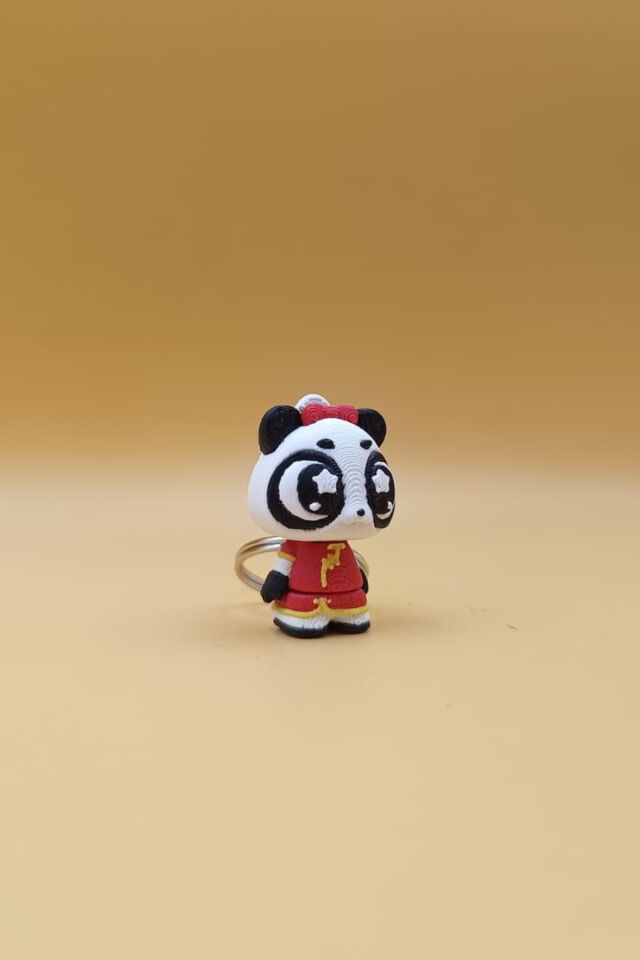 Hareketli Sevimli Yıldız Göz Panda Qipao Figürlü Anahtarlık - Hareketli Anahtarlık Çanta Süsü Charm