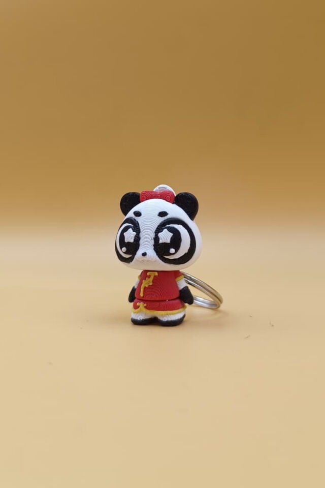 Hareketli Sevimli Yıldız Göz Panda Qipao Figürlü Anahtarlık - Hareketli Anahtarlık Çanta Süsü Charm