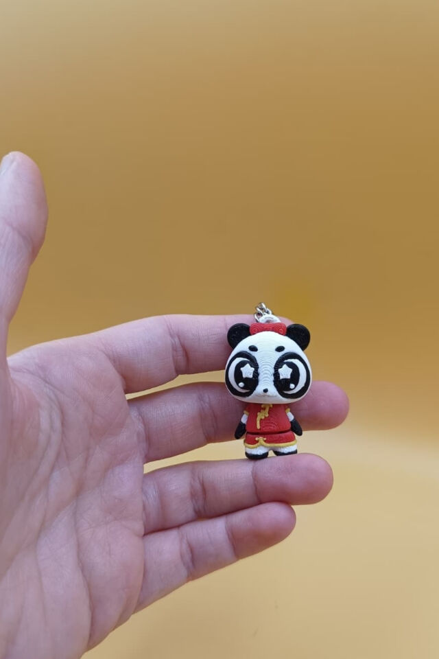 Hareketli Sevimli Yıldız Göz Panda Qipao Figürlü Anahtarlık - Hareketli Anahtarlık Çanta Süsü Charm