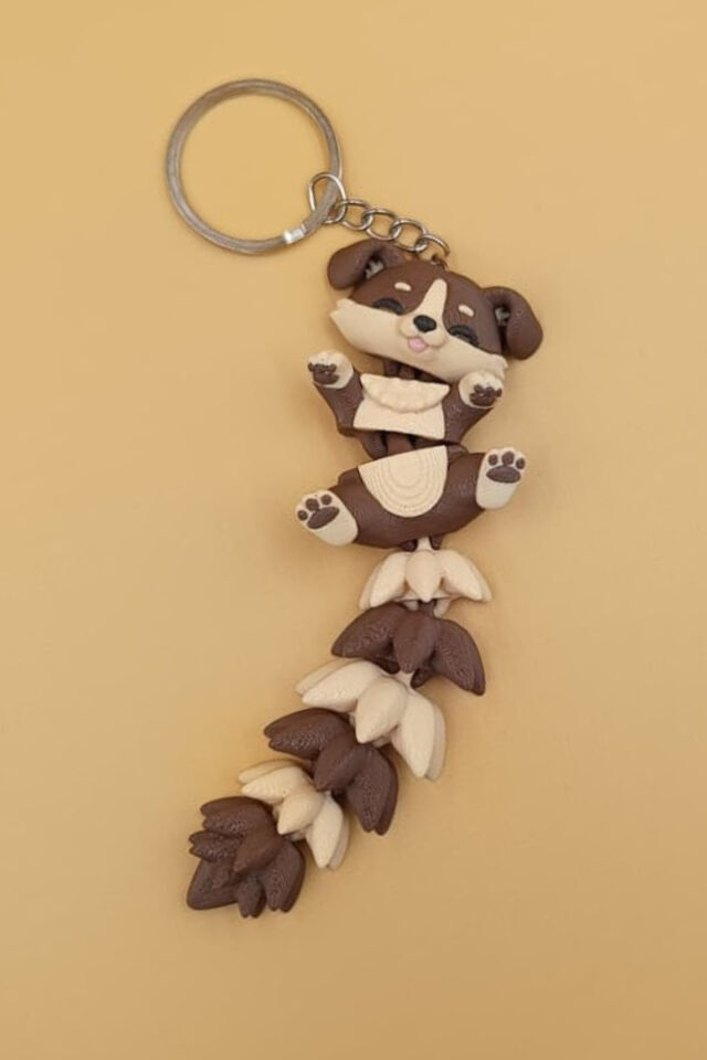 Uzun Kuyruk Serisi Köpek Figürlü Hareketli Anahtarlık (Büyük Boy-12CM) - Çanta Süsü Charm
