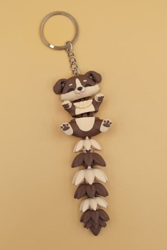 Uzun Kuyruk Serisi Köpek Figürlü Hareketli Anahtarlık (Büyük Boy-12CM) - Çanta Süsü Charm