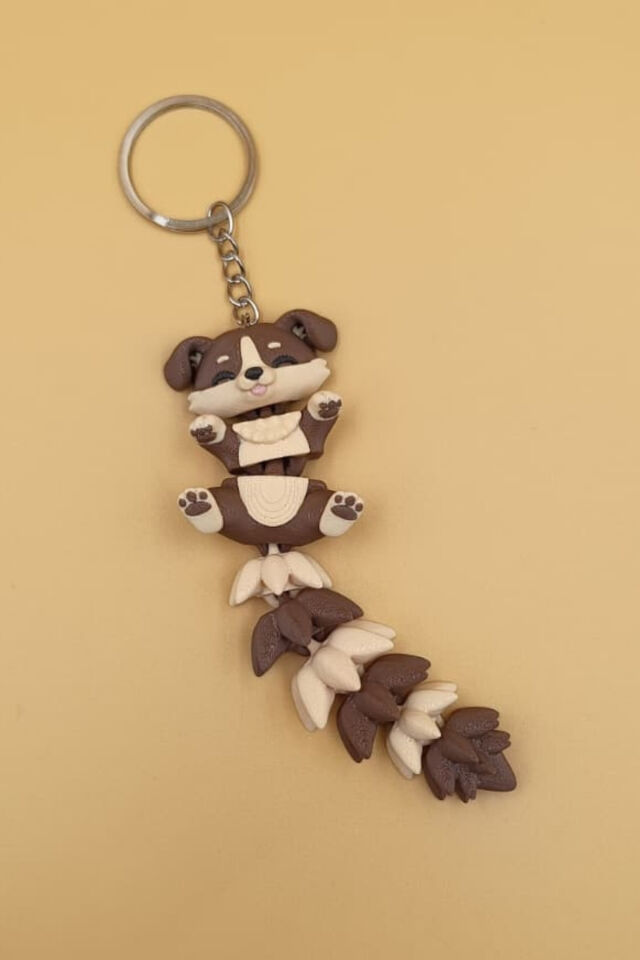 Uzun Kuyruk Serisi Köpek Figürlü Hareketli Anahtarlık (Büyük Boy-12CM) - Çanta Süsü Charm