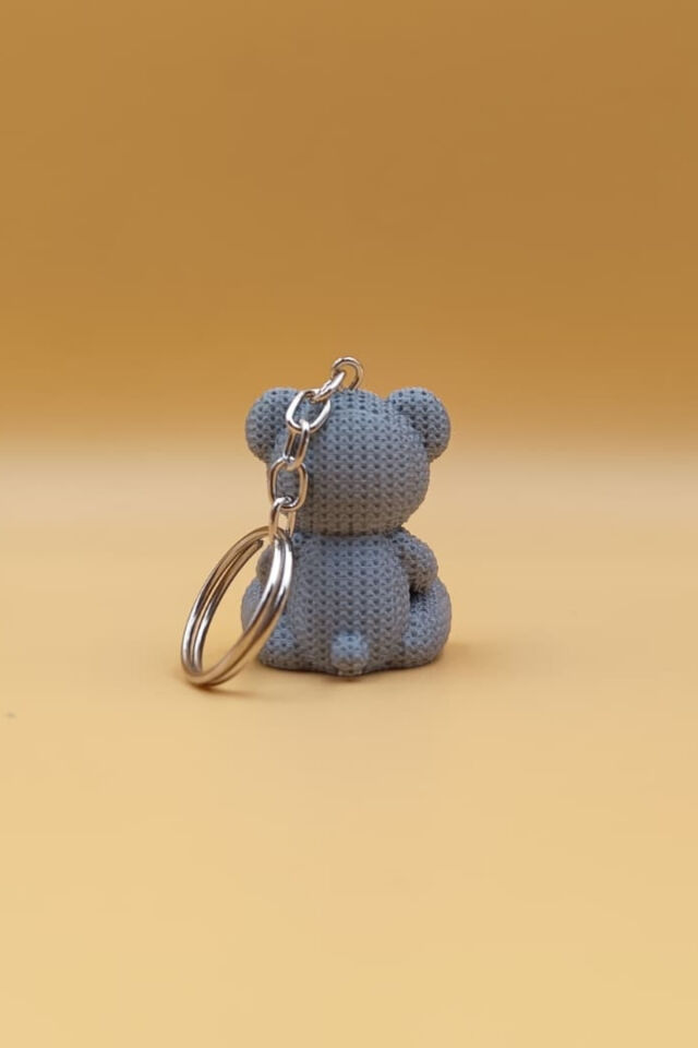 Örgü Desenli Kalpli Şirin Ayıcık Anahtarlık (Plastik)-  Çanta Süsü Charm