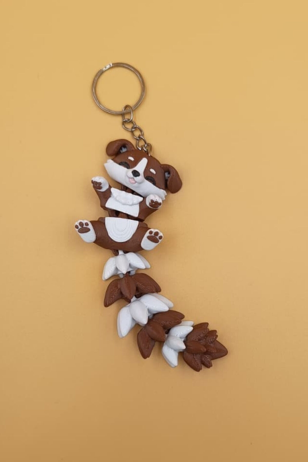 Uzun Kuyruk Serisi Köpek Figürlü Hareketli Anahtarlık (Büyük Boy-12CM) - Çanta Süsü Charm Beyaz