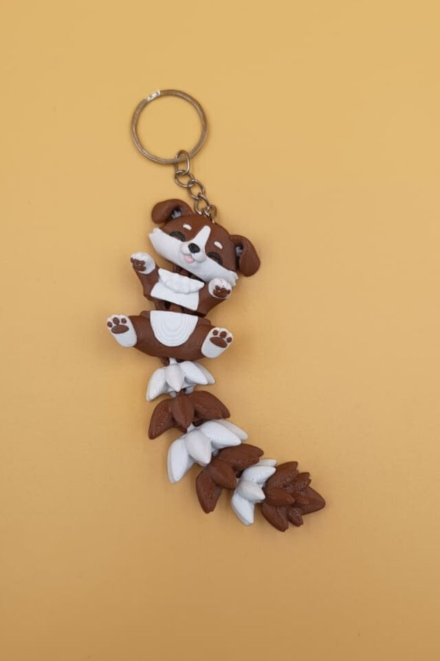 Uzun Kuyruk Serisi Köpek Figürlü Hareketli Anahtarlık (Büyük Boy-12CM) - Çanta Süsü Charm Beyaz