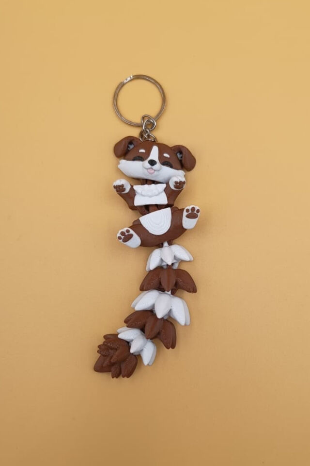Uzun Kuyruk Serisi Köpek Figürlü Hareketli Anahtarlık (Büyük Boy-12CM) - Çanta Süsü Charm Beyaz