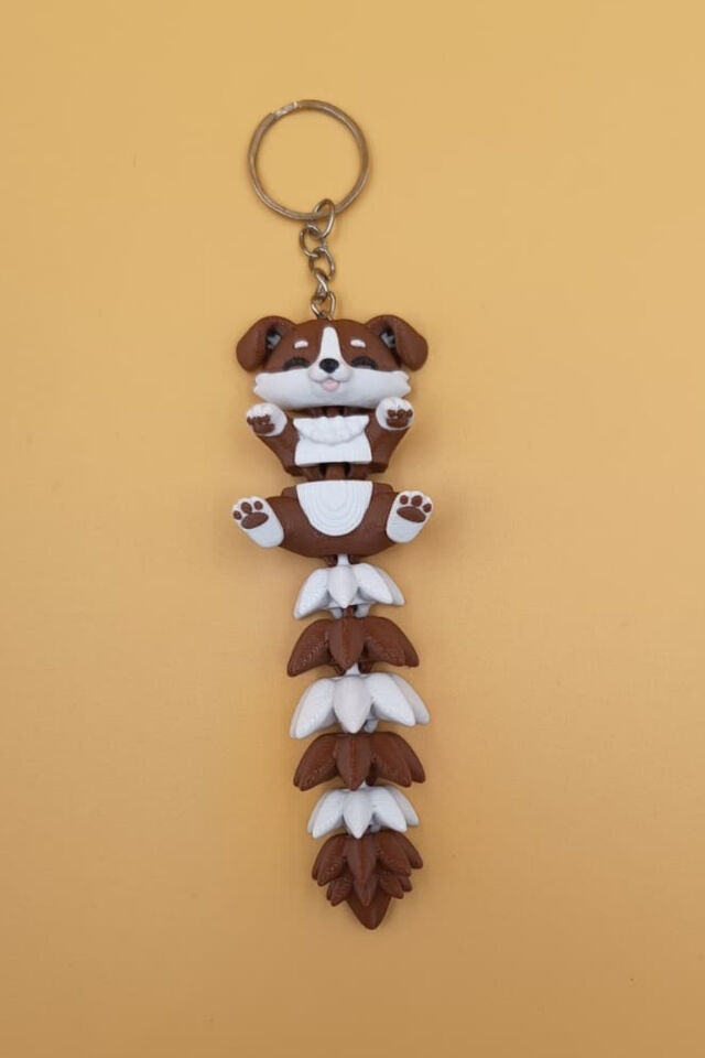 Uzun Kuyruk Serisi Köpek Figürlü Hareketli Anahtarlık (Büyük Boy-12CM) - Çanta Süsü Charm Beyaz